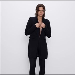 Zara Black Inverted Lapel Blazer Coat Jacket M